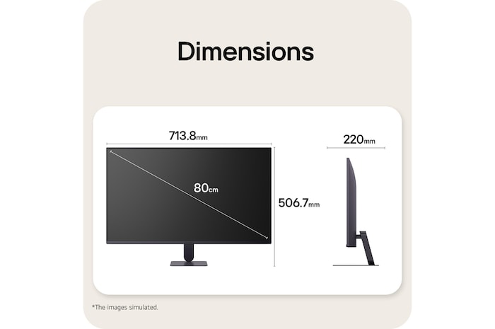 Front and side views of a gaming monitor illustrating its overall dimensions and profile design.