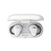 Top view of the open cradle with earbuds inserted.
