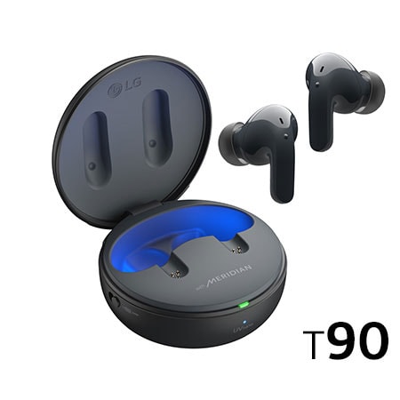 While the earbuds are in the air, light is emitted from the case, opening the cradle's lid. Plug and Wireless appear on the left, UVnano and Dolby Atmos logos on the right.
