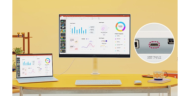USB Type-C™ ports allow 4K display, data transfer, and connected device charging (up to 65W) with a single cable.