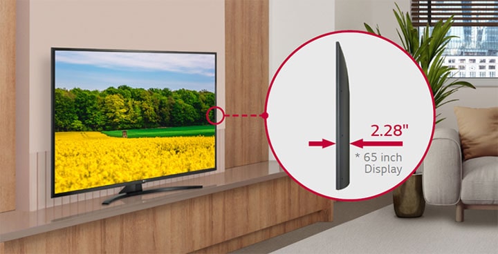 The UM670H is harmoniously installed on the hotel room, and the side view is enlarged to show.