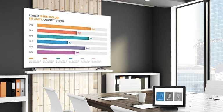 This is one of meeting room with the signage and one of AV control system which helps users control the UR340C series.