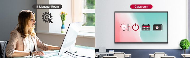 The IT manager can remotely control devices in the classroom such as power on/off, scheduling and screen brightness adjustment functions.