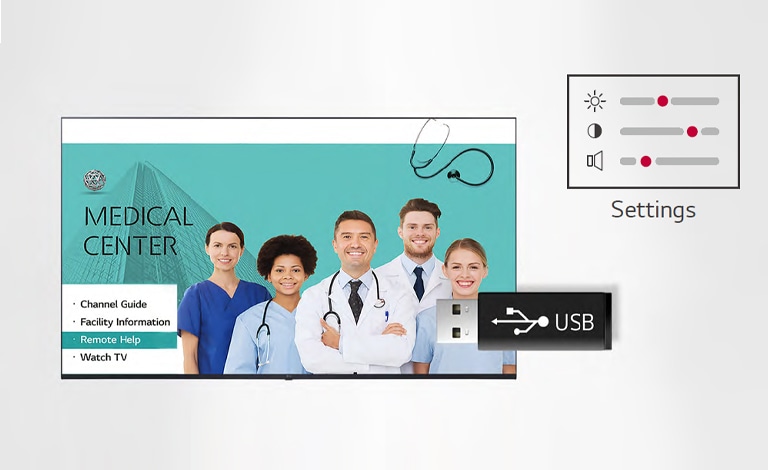 Setting data of the display can be stored on USB and transmitted to other displays.