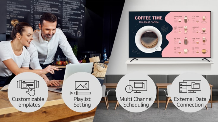 Cafe managers are managing content to be displayed on the in-store display using LG SuperSign CMS.