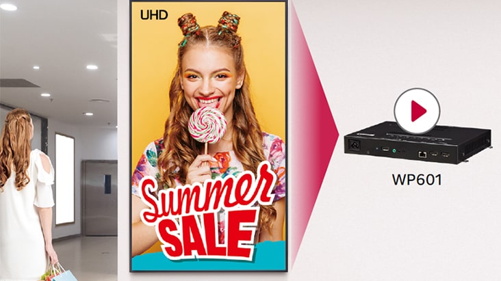 WP601 supports the play of UHD video, and this shopping mall digital signage scene is one of examples.