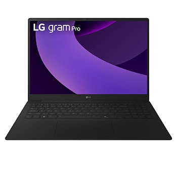 Front view of LG gram Pro 16" | Copilot+ PC | Windows 11 Home | Lightweight 32GB RAM Intel® Core™ Ultra Processor Laptop | gram Hybrid AI | NVIDIA GeForce RTX 5050 | LG gram Link | 16:10 IPS LCD display 16Z90TR-E.AP88A8