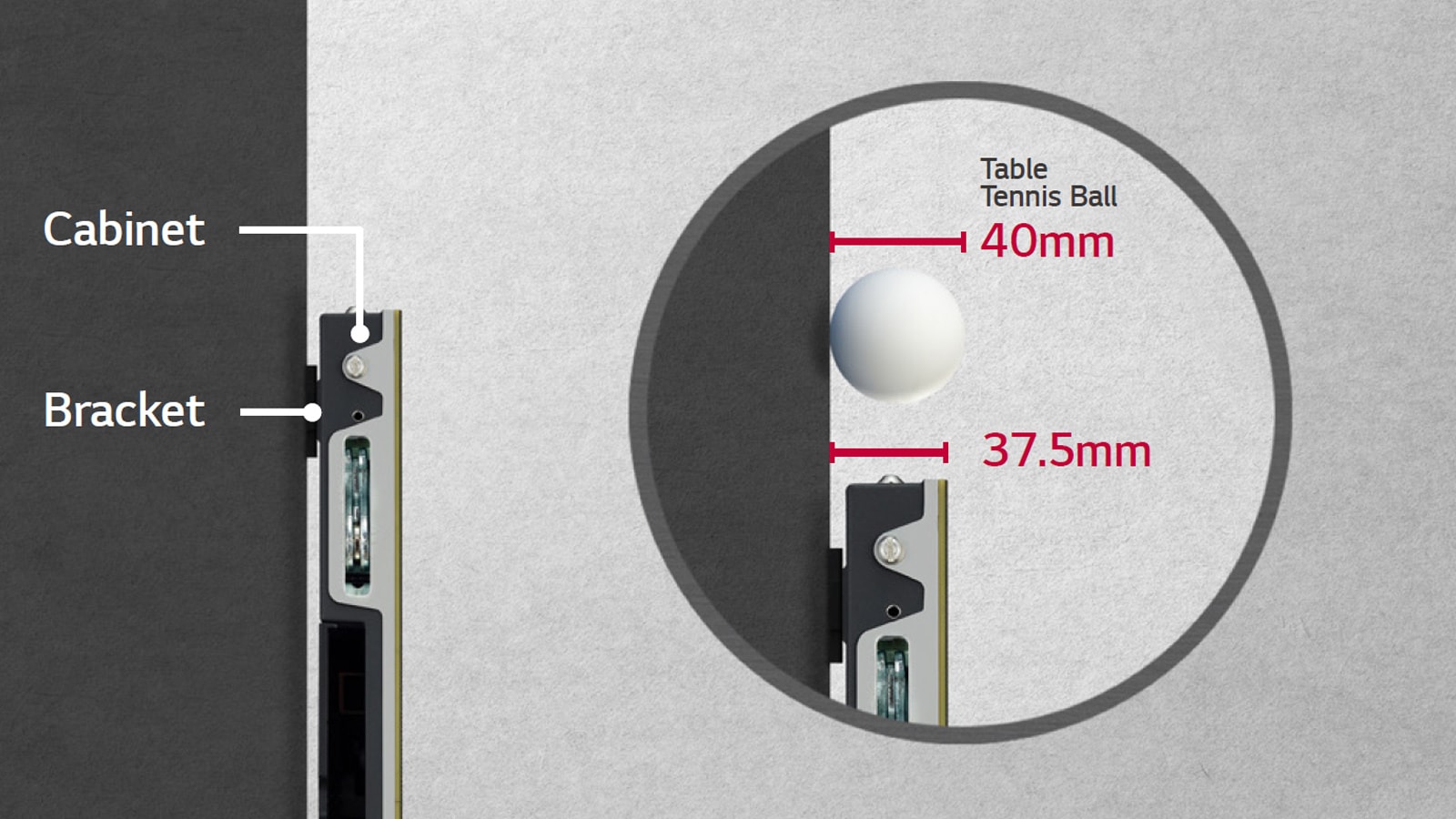 The depth of the LSCB cabinet is comparable to the diameter of a table tennis ball, showing its similar depth.