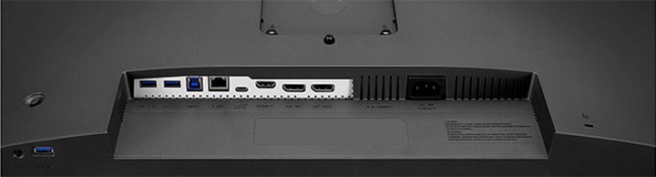 This monitor offers USB Type-C™, DisplayPort, HDMI, RJ45 (Ethernet), USB (1Up/3Down) and Headphone out port.