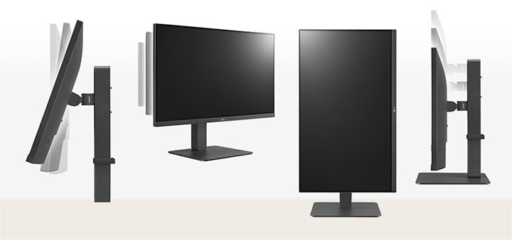 the monitor in the ergonomic design supporting tilt, swivel, pivot and height adjustment options.