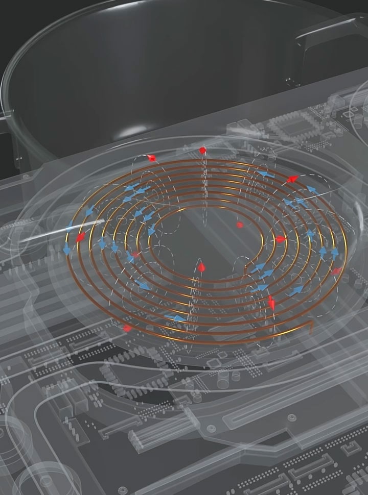 LG induction cooktop video preview explaining how induction works, featuring key benefits: energy transfers directly to cookware for fast, efficient heating; requires compatible magnetic cookware; and offers instant response to temperature changes for precise cooking.