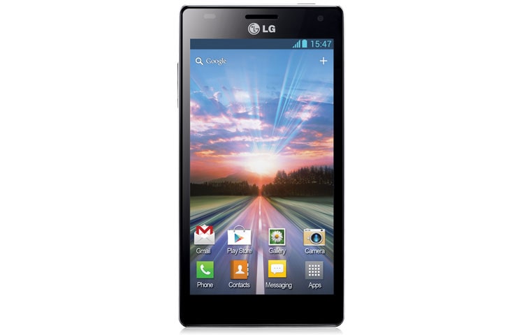 Front view of Powerful. Fast. Sharp &amp; Efficient. LG Optimus 4X HD. LGP880G