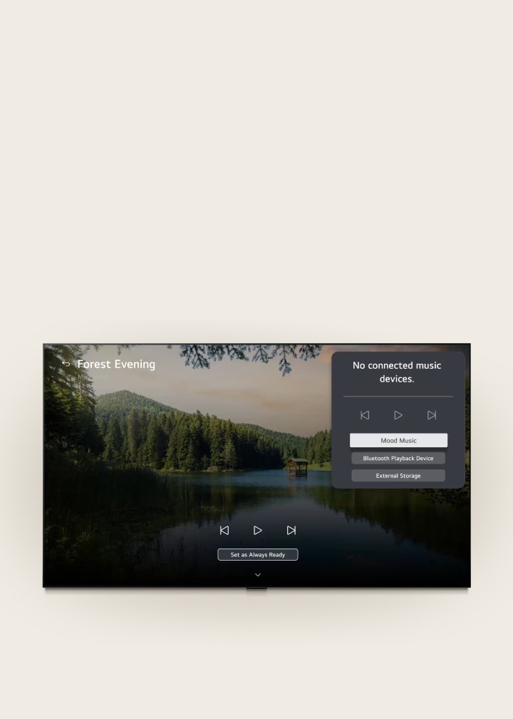 Walkthrough of how an LG TV can be set up to play mood music to sync with the visuals. 