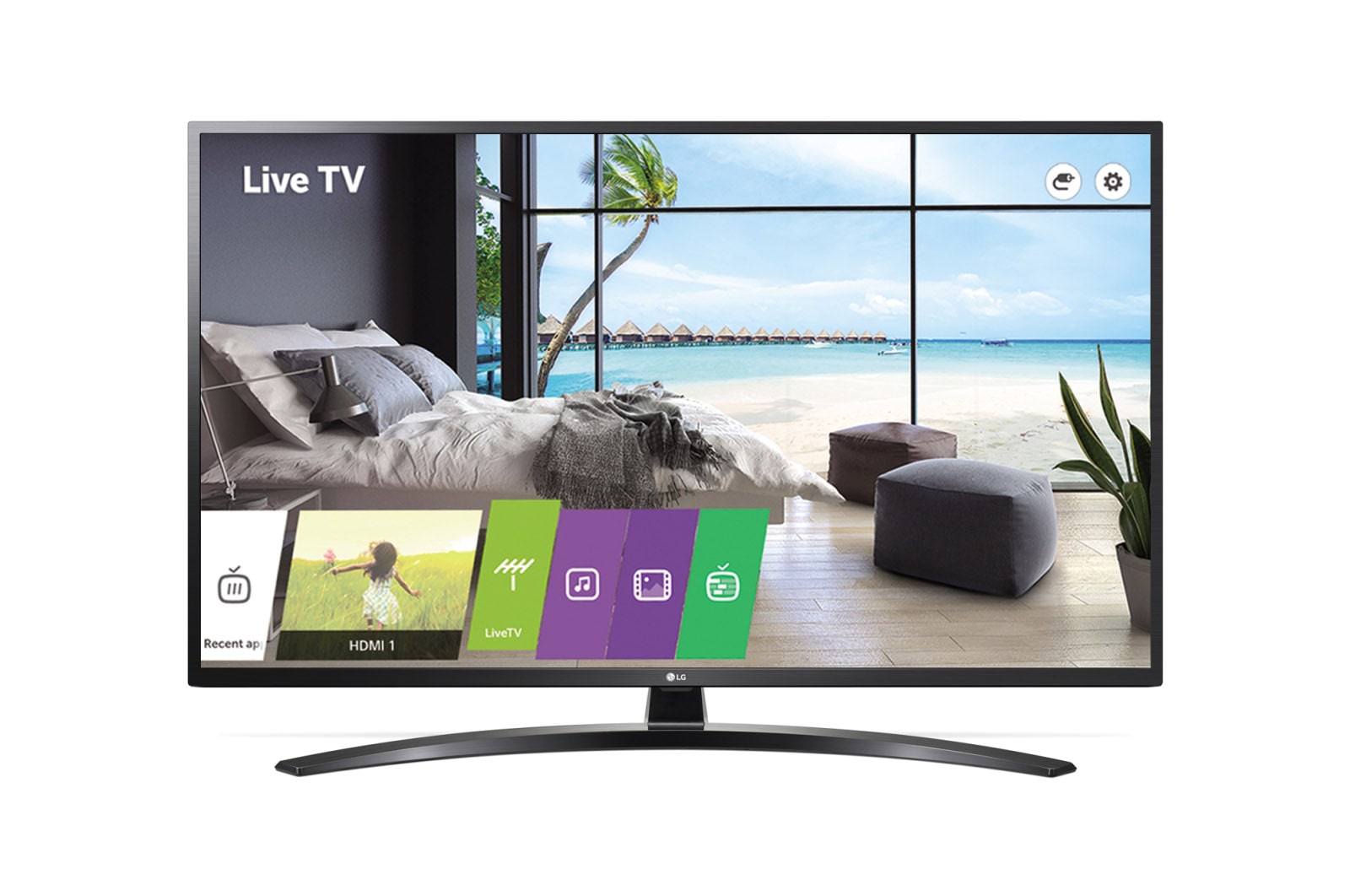 Front view of 65” UT570H Series UHD TV for Hospitality &amp; Healthcare with Pro:Centric Direct, Pro:Idoim, EZ-Manager &amp; USB Data Cloning 65UT570H9UB