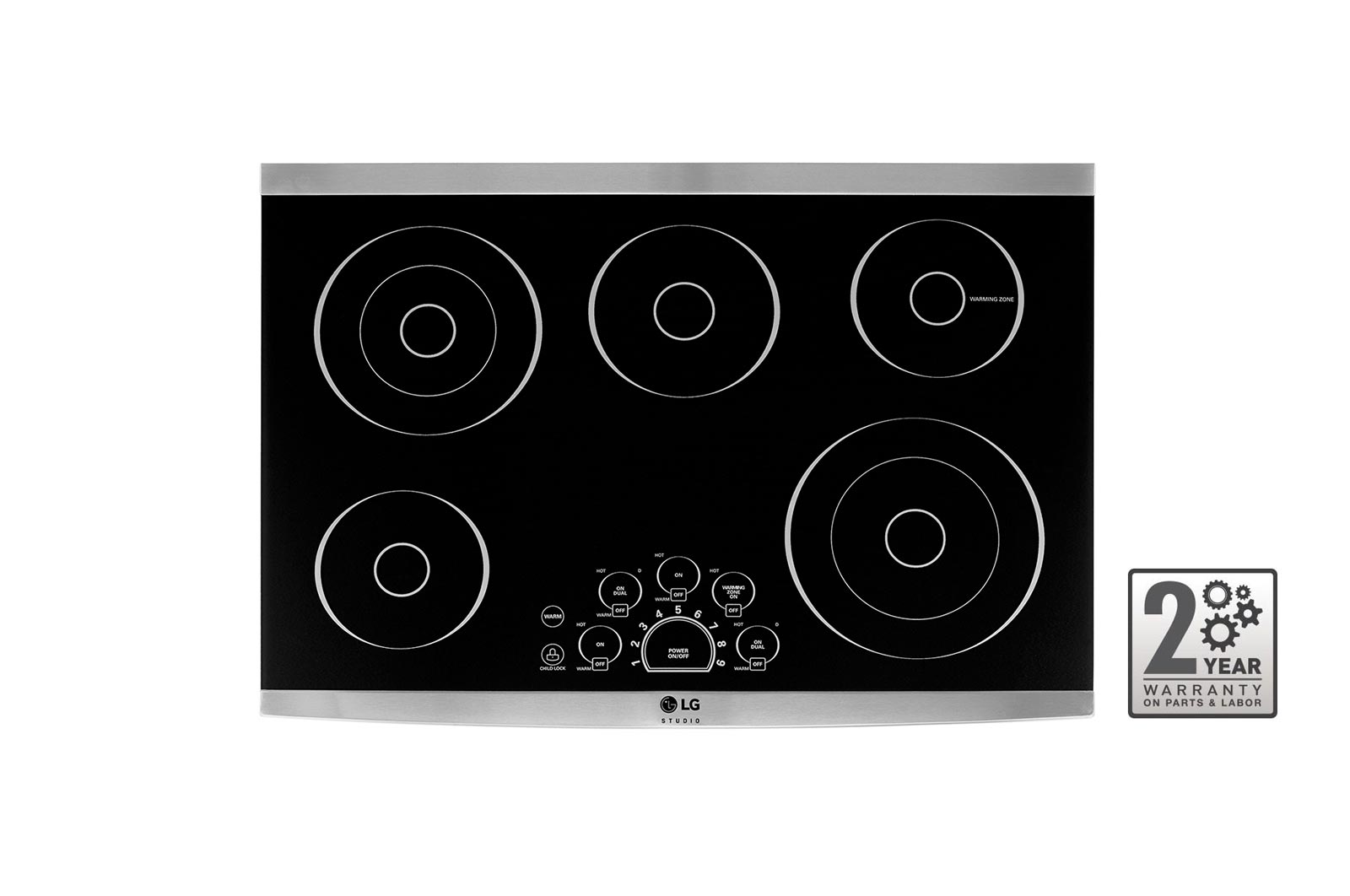 Front view of LG STUDIO 30&#34; Electric Cooktop with Warming Zone and SmoothTouch® LSCE305ST