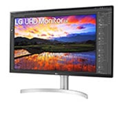 Diagonal right side view of UHD monitor with model name 34un650