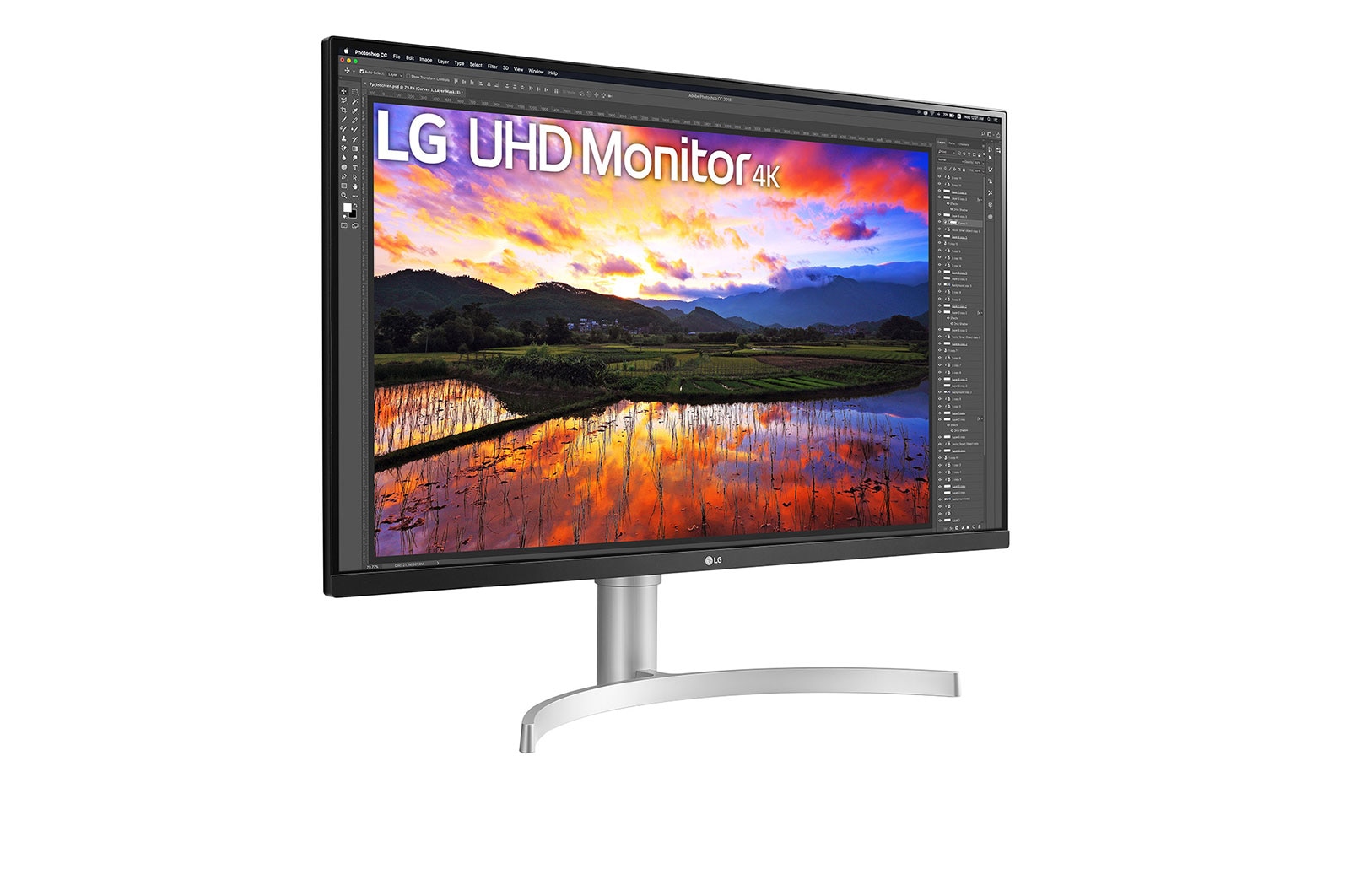 Diagonal left side view of UHD monitor with model name 34un650