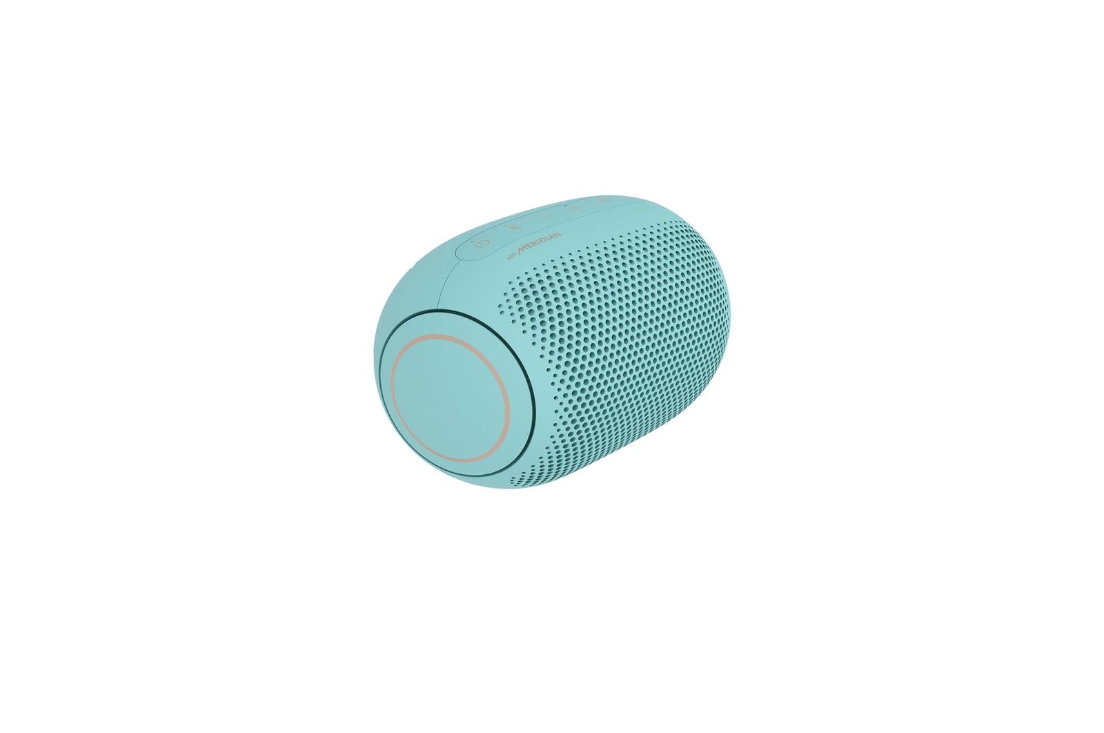 Diagonal view with the left side of LG XBOOM Go angled forward.