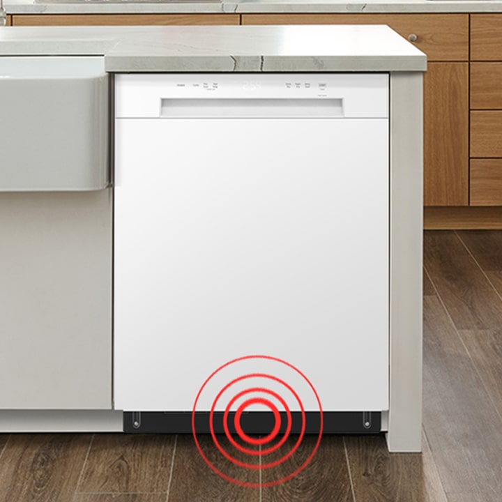 A built-in dishwasher highlights leak detection at the base to help prevent water damage.