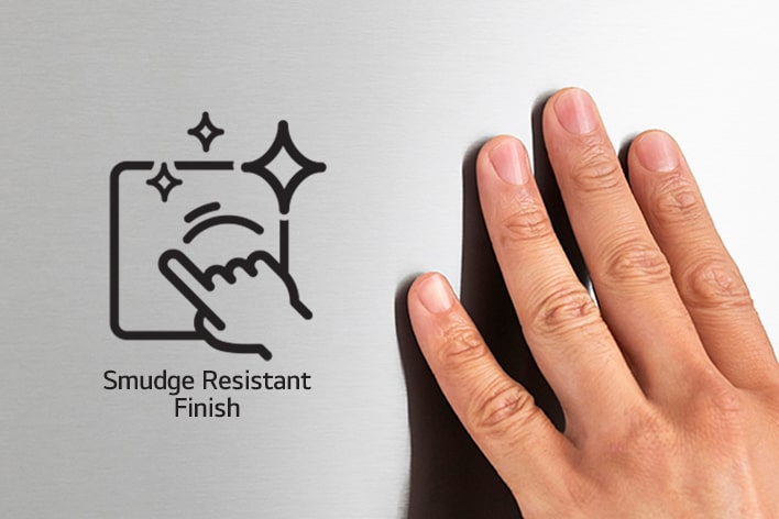 Hand touching dishwasher surface with smudge-resistant finish minimizing fingerprints