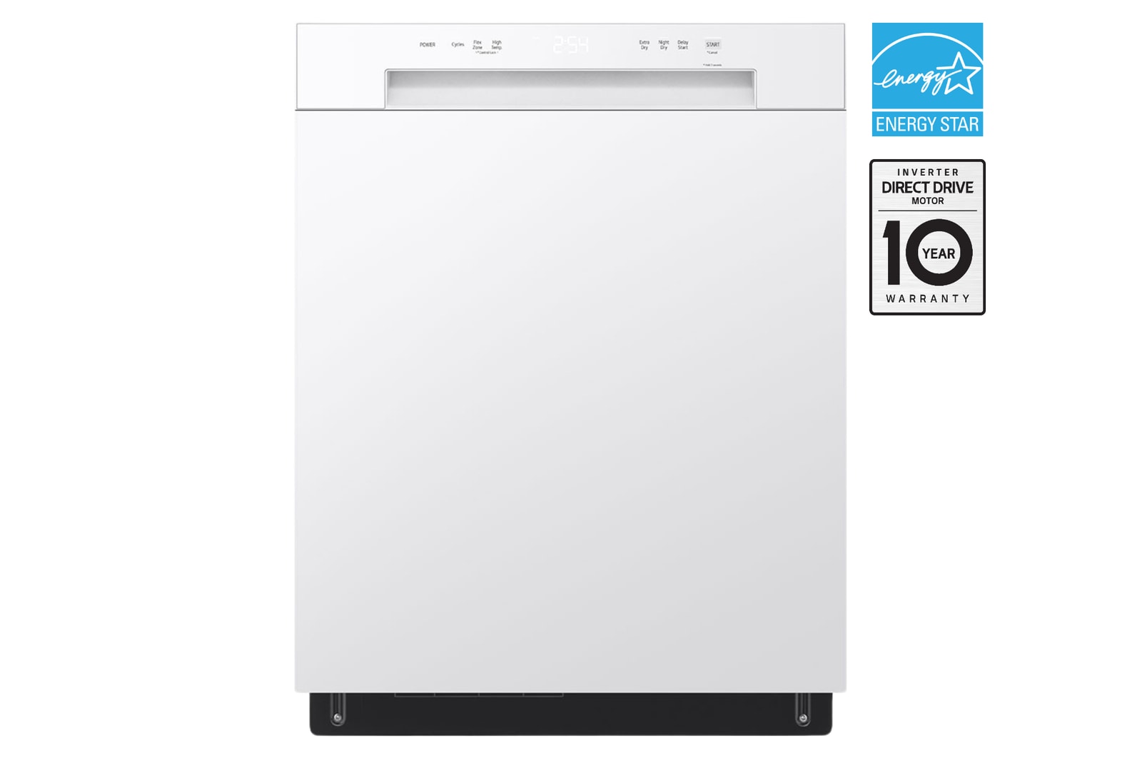Front view of 24" Stainless Tub & Dynamic Dry™ 52 dB, Front Control, White, LG Dishwasher LDFC2423W