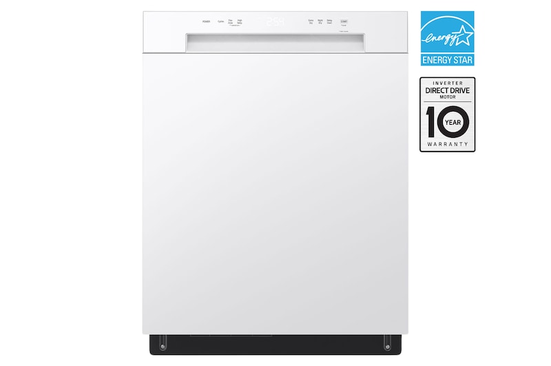 Front view of 24" Stainless Tub & Dynamic Dry™ 52 dB, Front Control, White, LG Dishwasher LDFC2423W