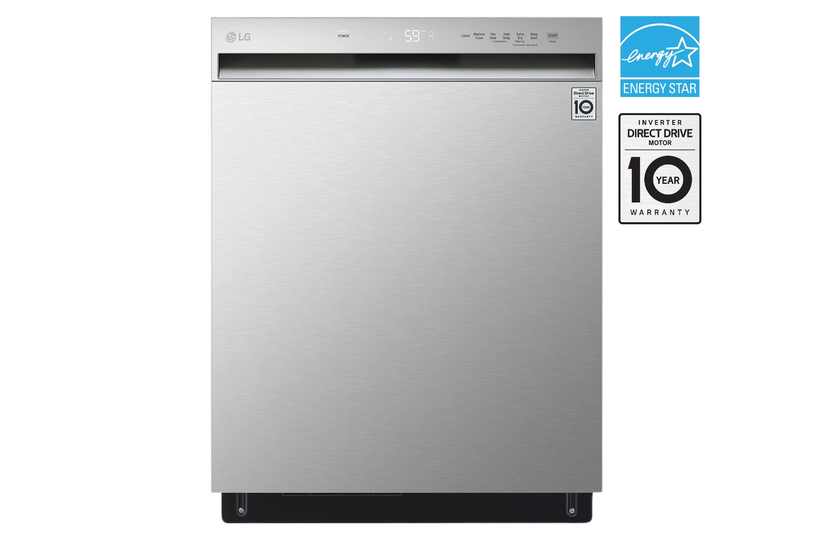 Front view of 24" QuadWash® & Dynamic Dry™ 50 dB, Front Control, Stainless, LG Dishwasher LDFN3432T
