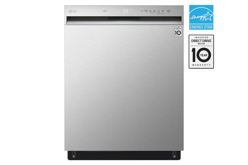 Front view of 24" QuadWash® & Dynamic Dry™ 50 dB, Front Control, Stainless, LG Dishwasher LDFN3432T