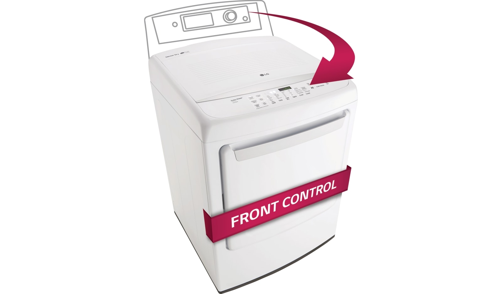 Front view of 7.3 cu. ft. Ultra Large Capacity High Efficiency Front Control Dryer w/ NFC Tag On DLG1502W