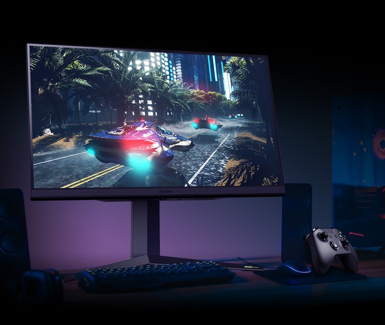 The monitor displays high-quality moving images.