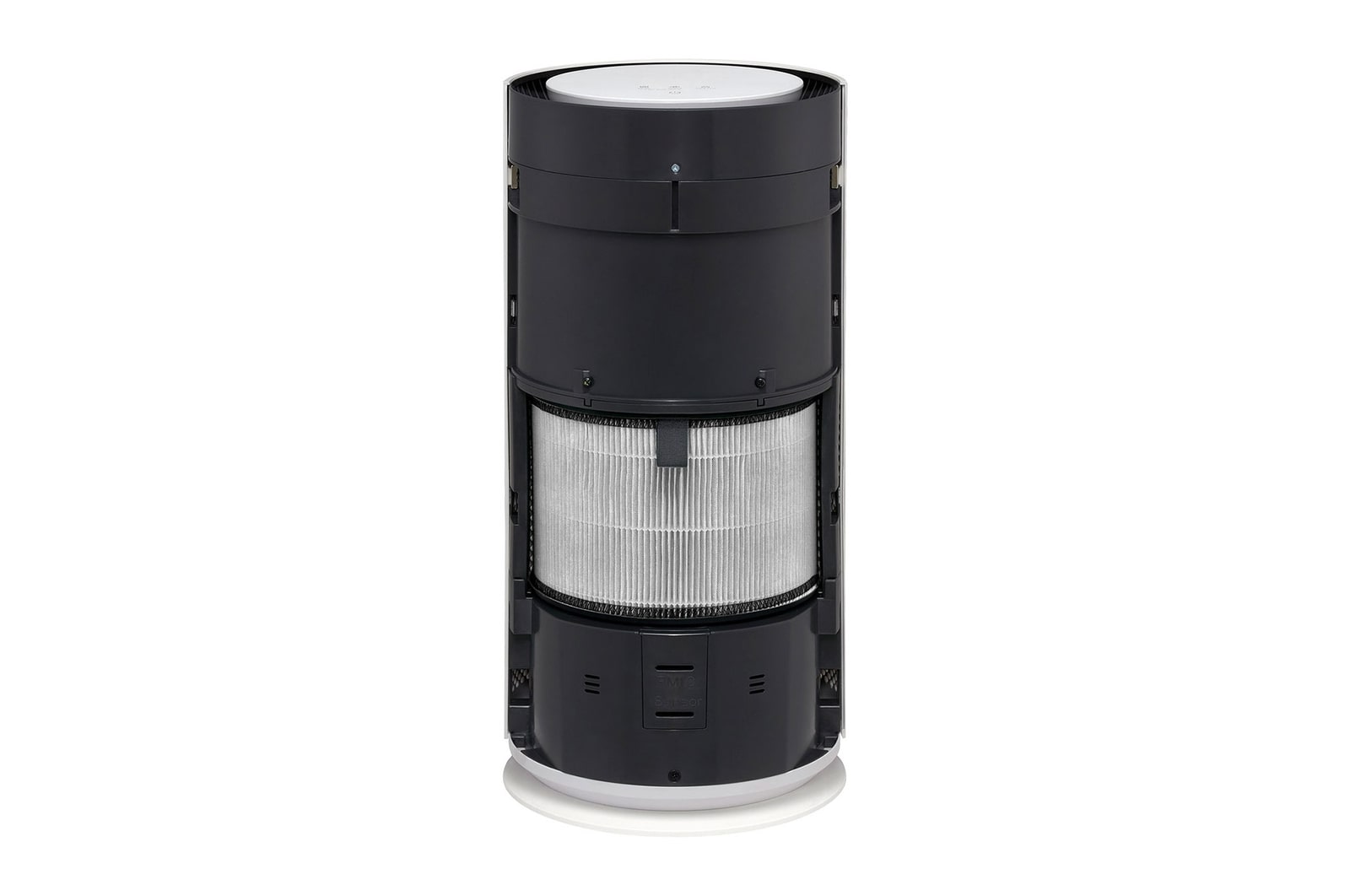 Front view of LG air purifier with visible internal filters
