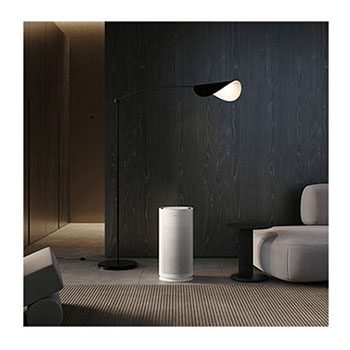 LG air purifier placed in a stylish living room and modern décor