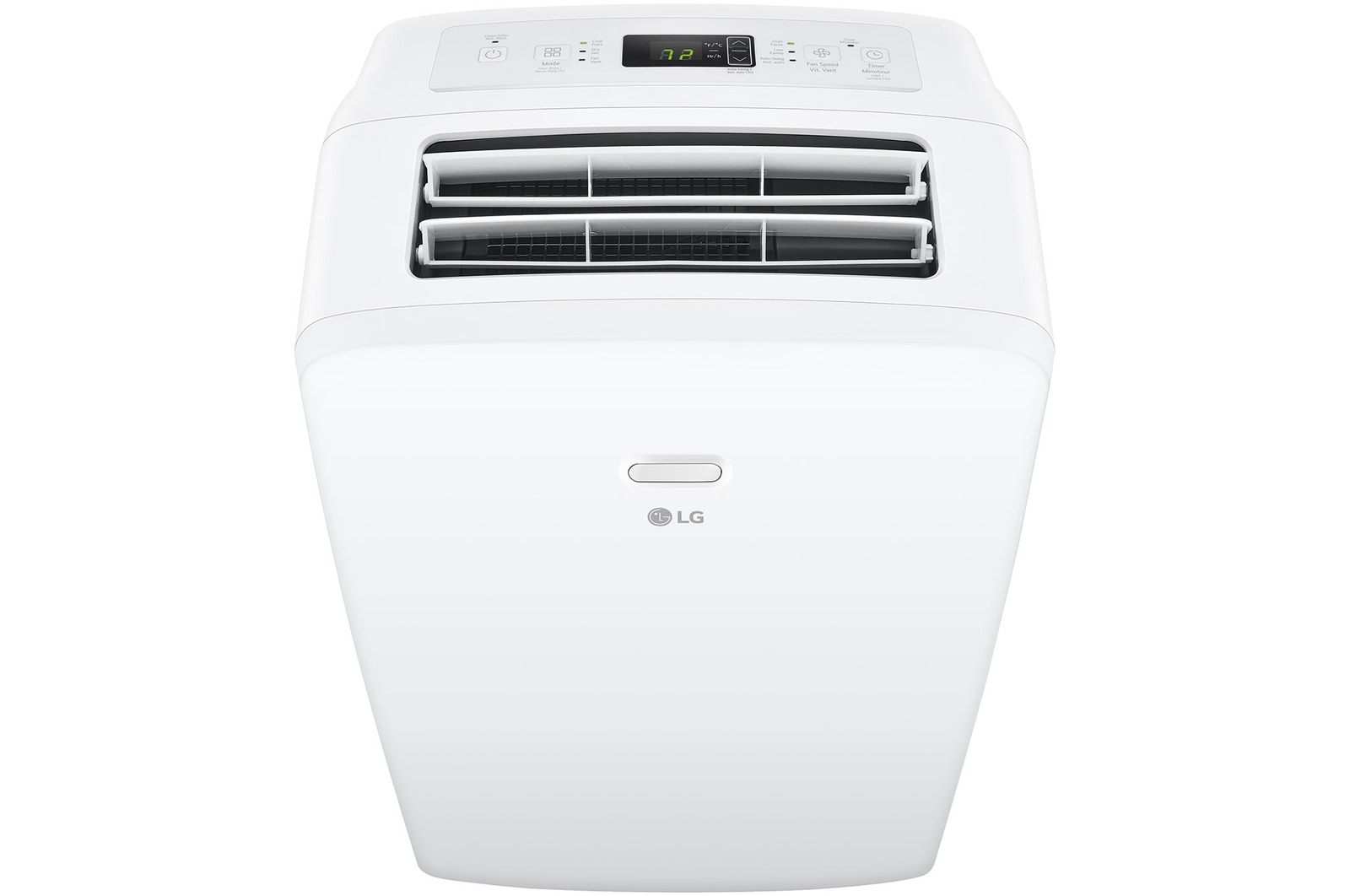 Top view of an LG Portable Air Conditioner with the top vane open