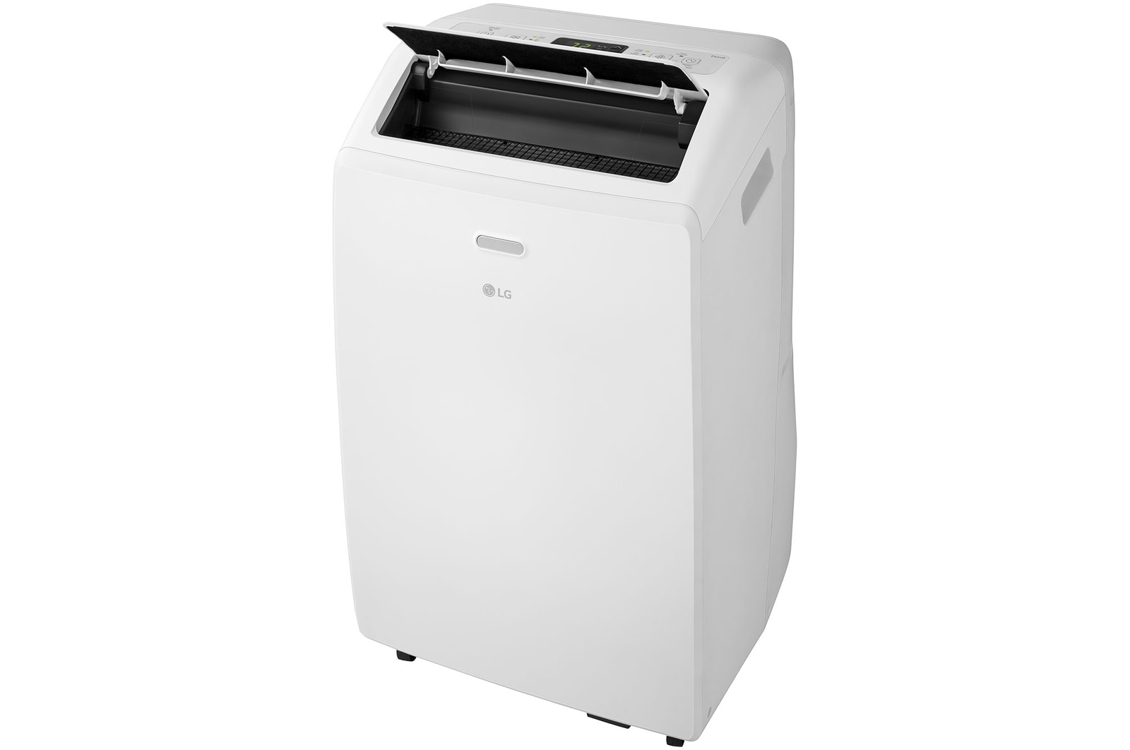 Right oblique view of an LG Portable Air Conditioner with the top vane open