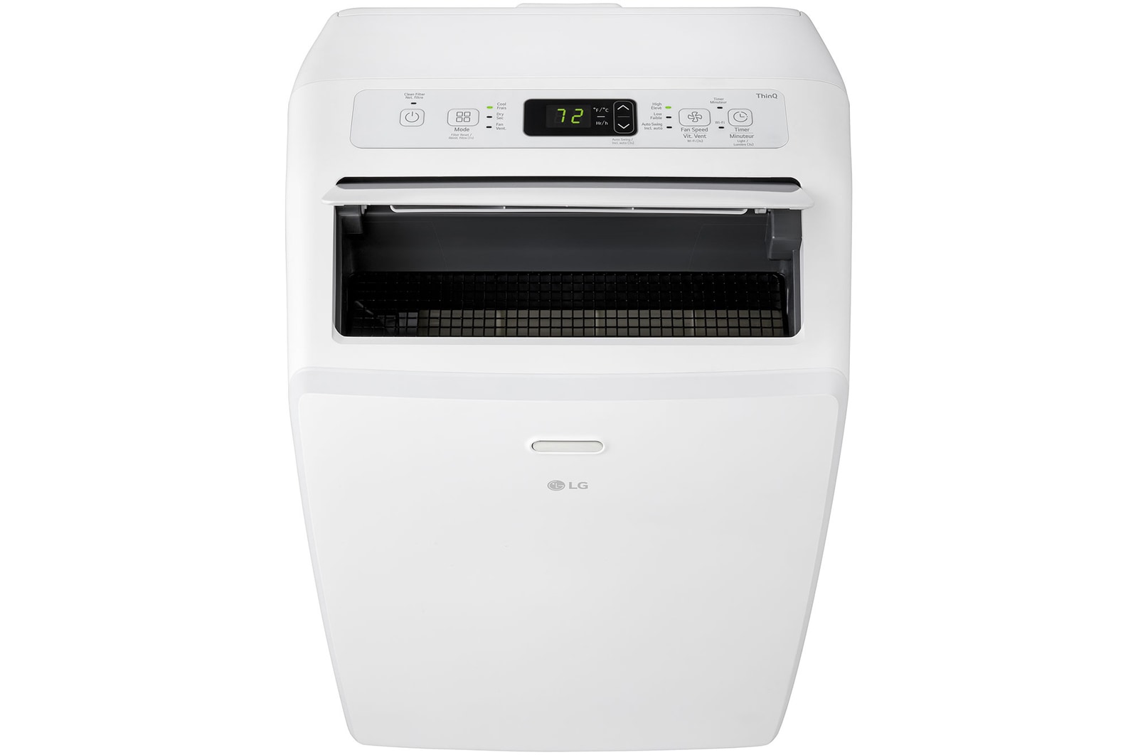 Top view of an LG Portable Air Conditioner with the top vane open