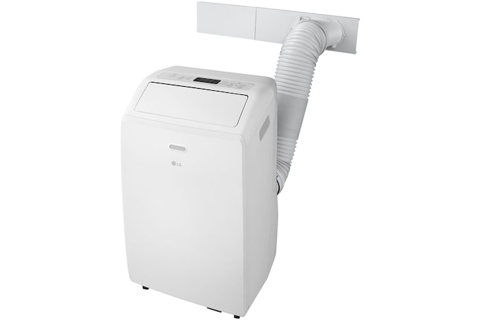 Right side view of the LG Portable Air Conditioner with accessories installed