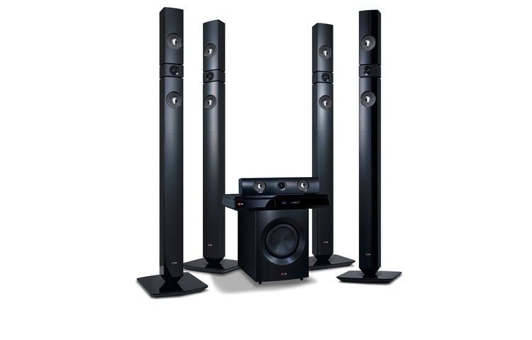Front view of Transform your home theatre experience into a Full HD 1080p 3D surround sound sensation with LG&#39;s BH7530TB 1200W 5.1-channel Smart 3D Home Theatre System. Delivering an earthshaking 1200W of 5.1-channel immersive sound from high-quality speakers and subwoofer. BH7530TB