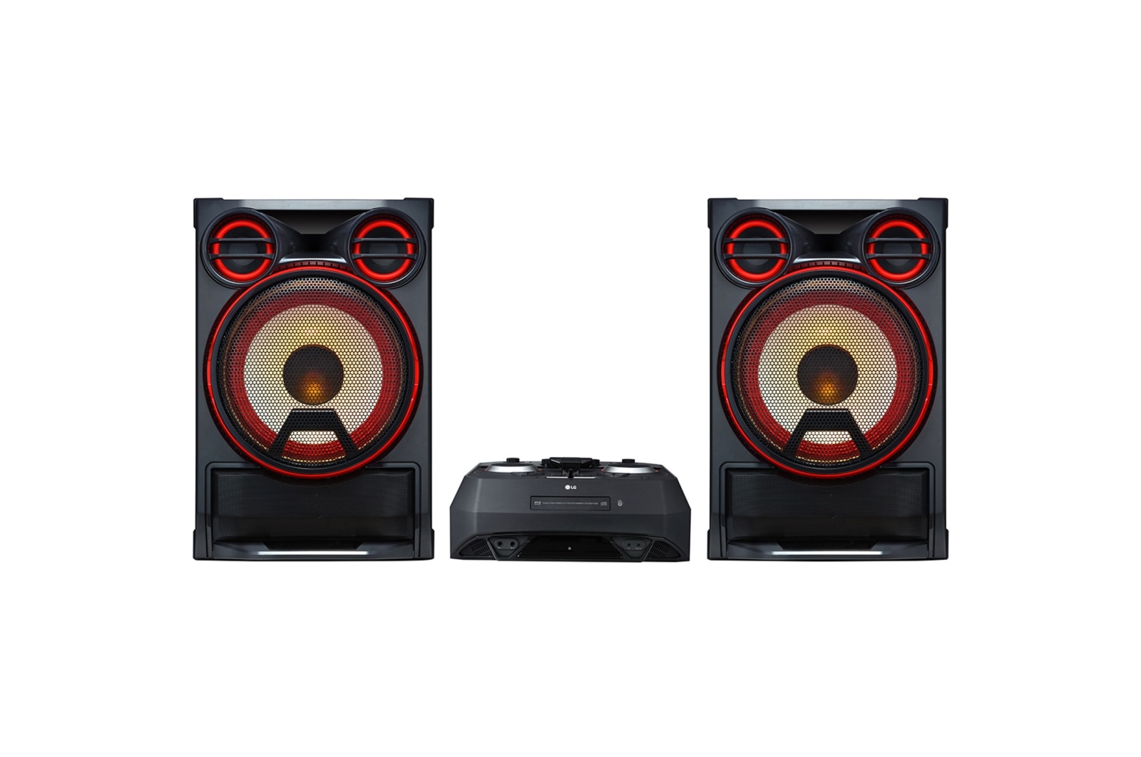 Front view of LG XBOOM CK99 5000W Hi-Fi Entertainment System with Karaoke Creator CK99