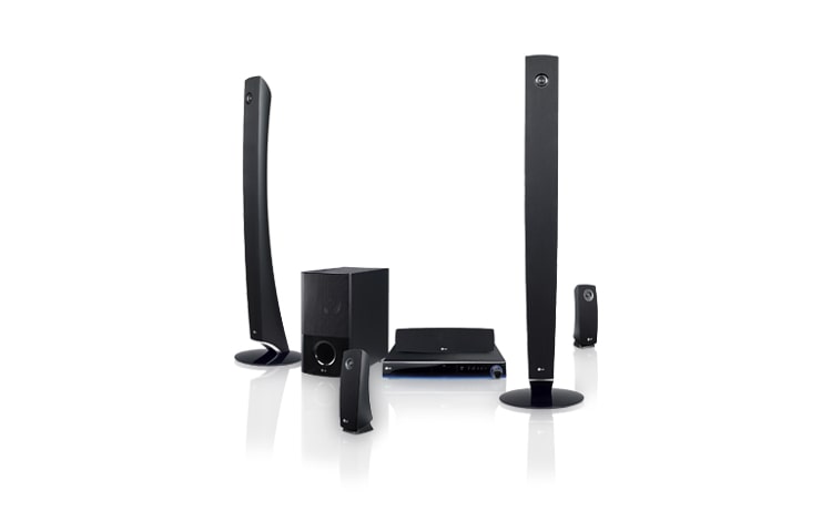 Front view of 1000W Audio Output , 2 Tower Speakers, 2 HDMI in/1 out, iPod Direct Dock HB954PA
