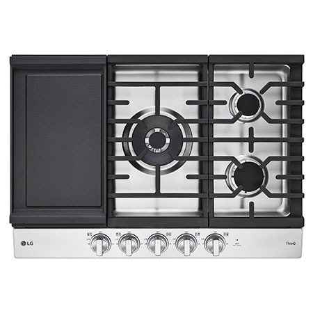 LG 30" Gas Cooktop | UltraHeat 22K BTU, Dual Burner, LED Knobs, EasyClean & Smart, Stainless