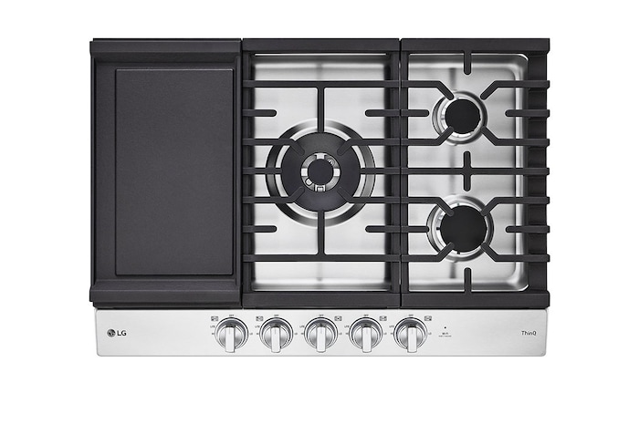LG 30” Gas Cooktop | UltraHeat™ 22K BTU, Dual Burner, LED Knobs, EasyClean® & Smart, Stainless, CBGJ3027S