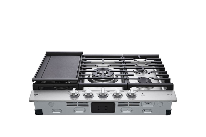 LG 30” Gas Cooktop | UltraHeat™ 22K BTU, Dual Burner, LED Knobs, EasyClean® & Smart, Stainless, CBGJ3027S