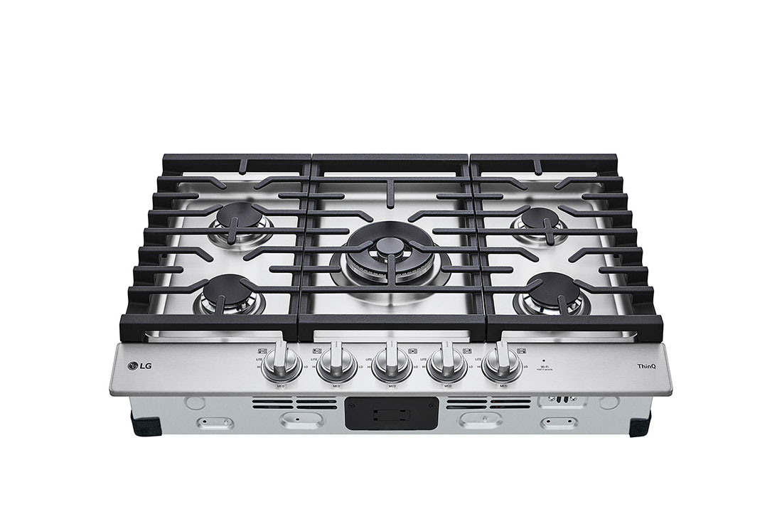 LG 30” Gas Cooktop | UltraHeat™ 22K BTU, Dual Burner, LED Knobs, EasyClean<sup>®</sup> & Smart, Stainless, CBGJ3027S
