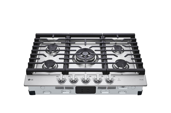 LG 30” Gas Cooktop | UltraHeat™ 22K BTU, Dual Burner, LED Knobs, EasyClean® & Smart, Stainless, CBGJ3027S