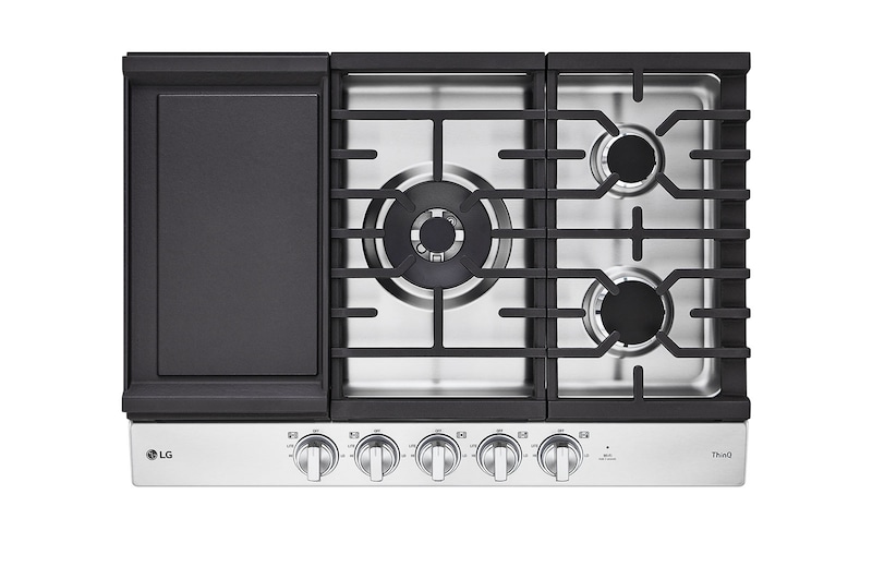 LG 30” Gas Cooktop | UltraHeat™ 22K BTU, Dual Burner, LED Knobs, EasyClean® & Smart, Stainless, CBGJ3027S