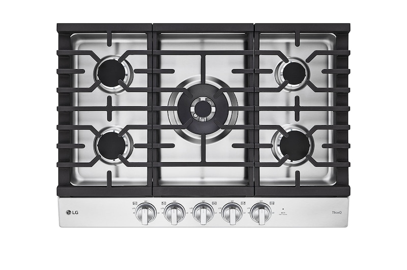 LG 30” Gas Cooktop | UltraHeat™ 22K BTU, Dual Burner, LED Knobs, EasyClean® & Smart, Stainless, CBGJ3027S
