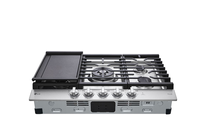 LG 30” Gas Cooktop | UltraHeat™ 22K BTU, Dual Burner, LED Knobs, EasyClean® & Smart, Stainless, CBGJ3027S
