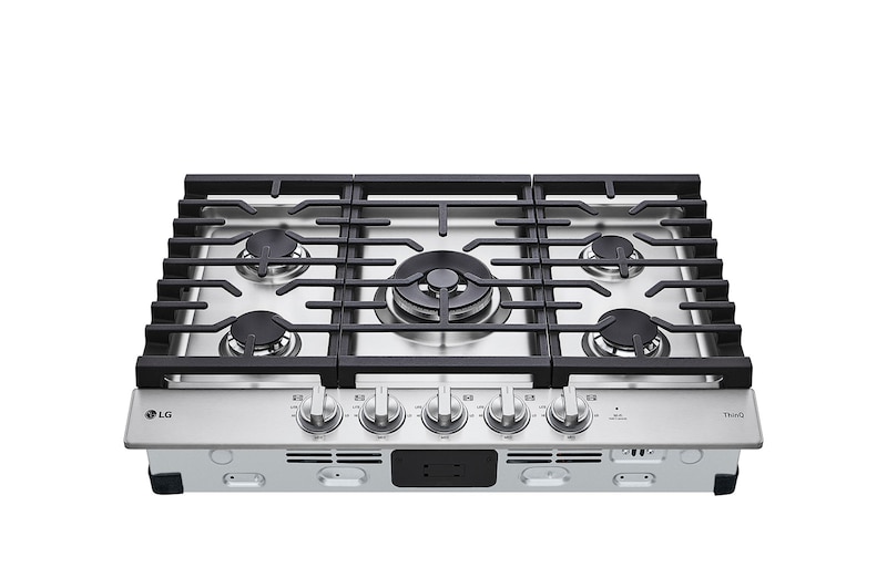 LG 30” Gas Cooktop | UltraHeat™ 22K BTU, Dual Burner, LED Knobs, EasyClean® & Smart, Stainless, CBGJ3027S