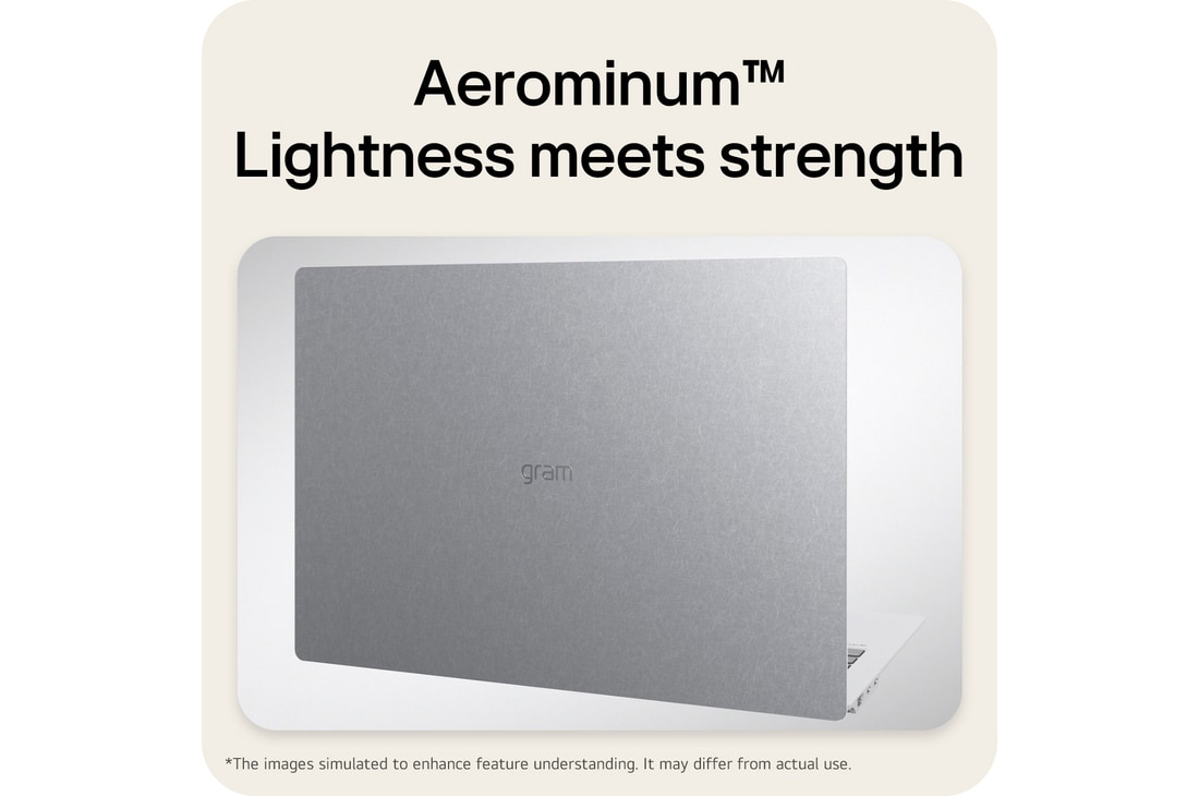 A top-down angled view of the LG gram Pro laptop with a silver metal finish. The image focuses on the slim design and refined surface texture of the lid, with the gram logo centered on the top panel.
