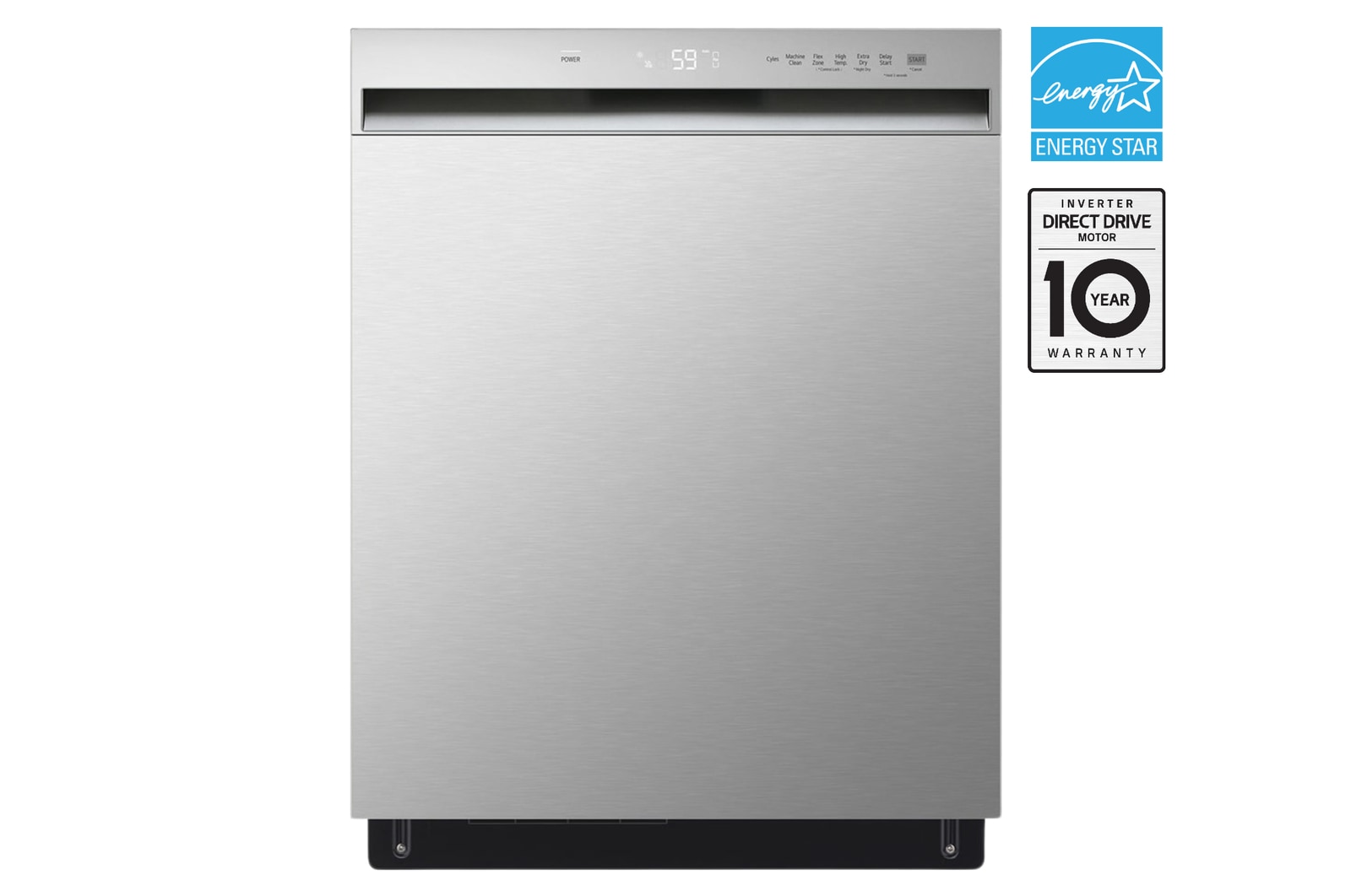 Front view of 24" Stainless Tub & Dynamic Dry™ 50 dB, Front Control, Stainless, LG Dishwasher LDFC3532S